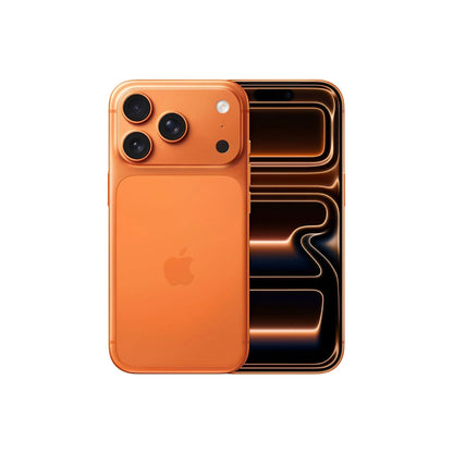 Orange smartphone with Apple logo on a white background